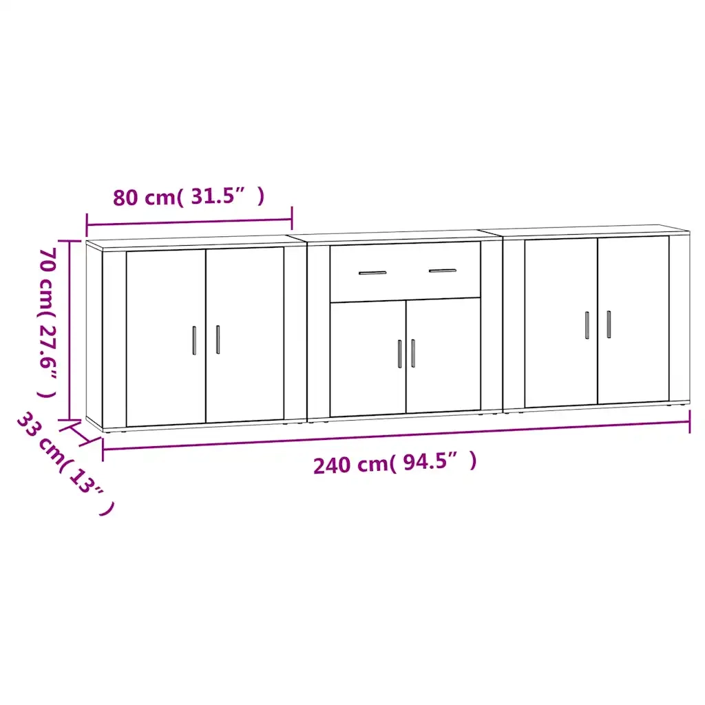 Credenze 3 pz | Madia | Buffet da pranzo | Armadio da pranzo Bianco in Legno Multistrato