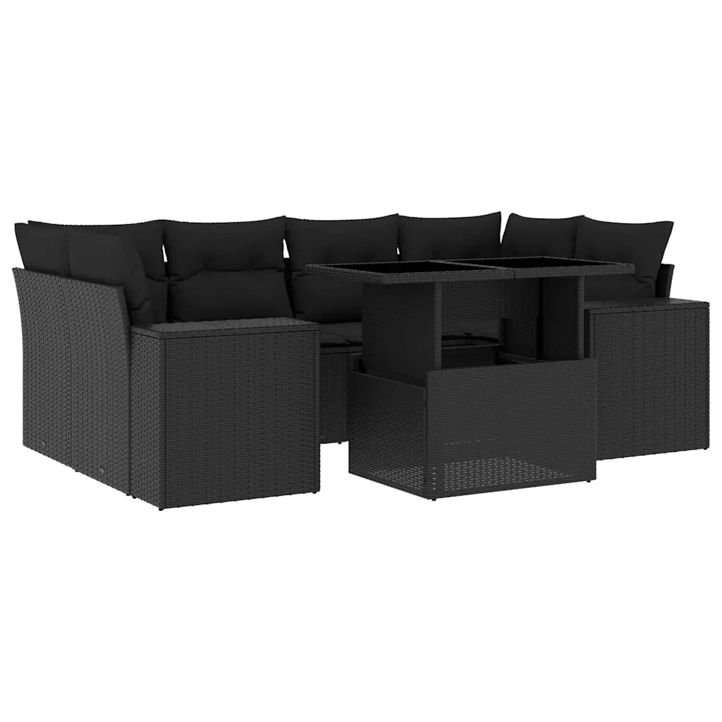 Set Divani da Giardino con Cuscini 7pz Nero Polyrattan
