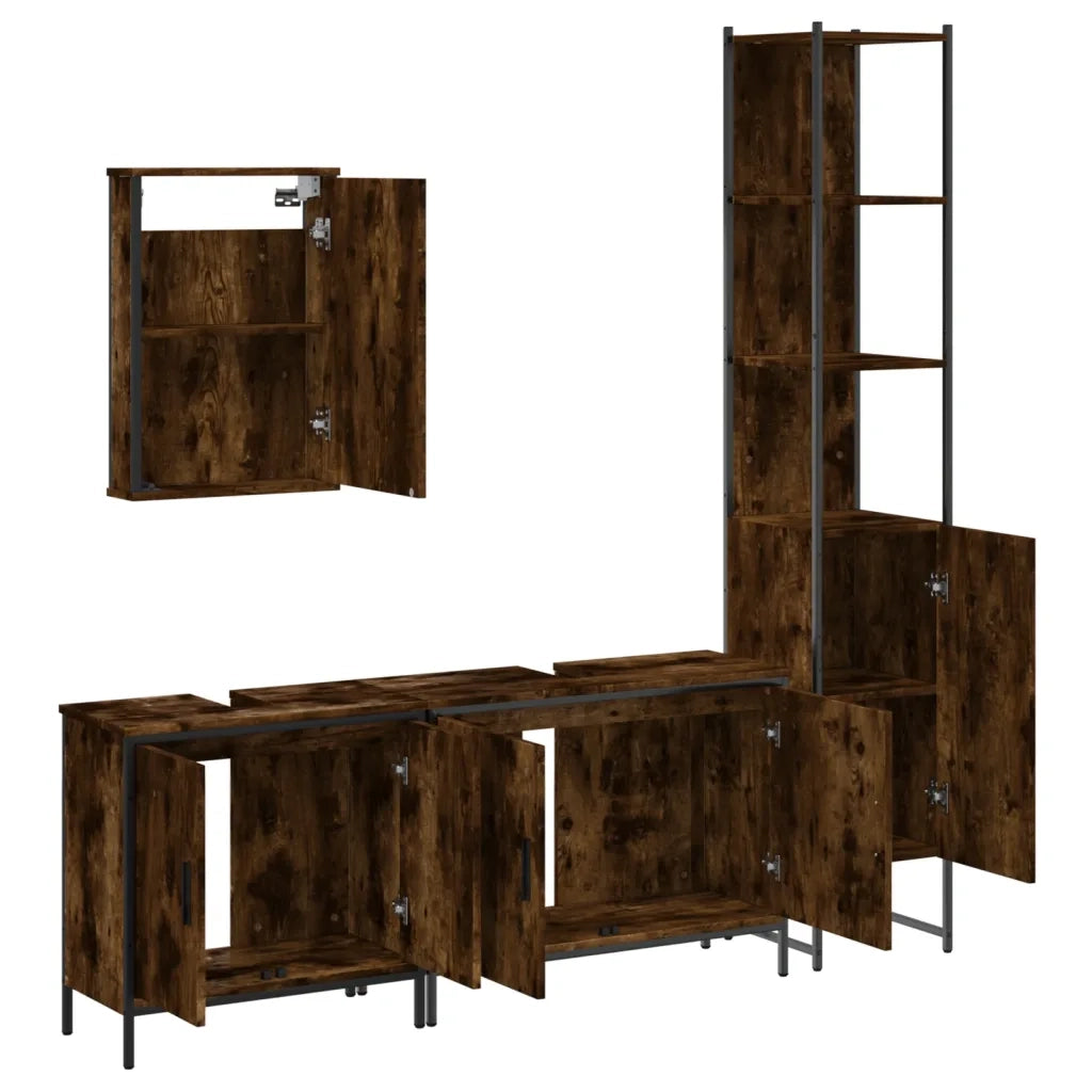 Set Mobili da Bagno 4 pz Rovere Fumo in Legno Multistrato 3214812