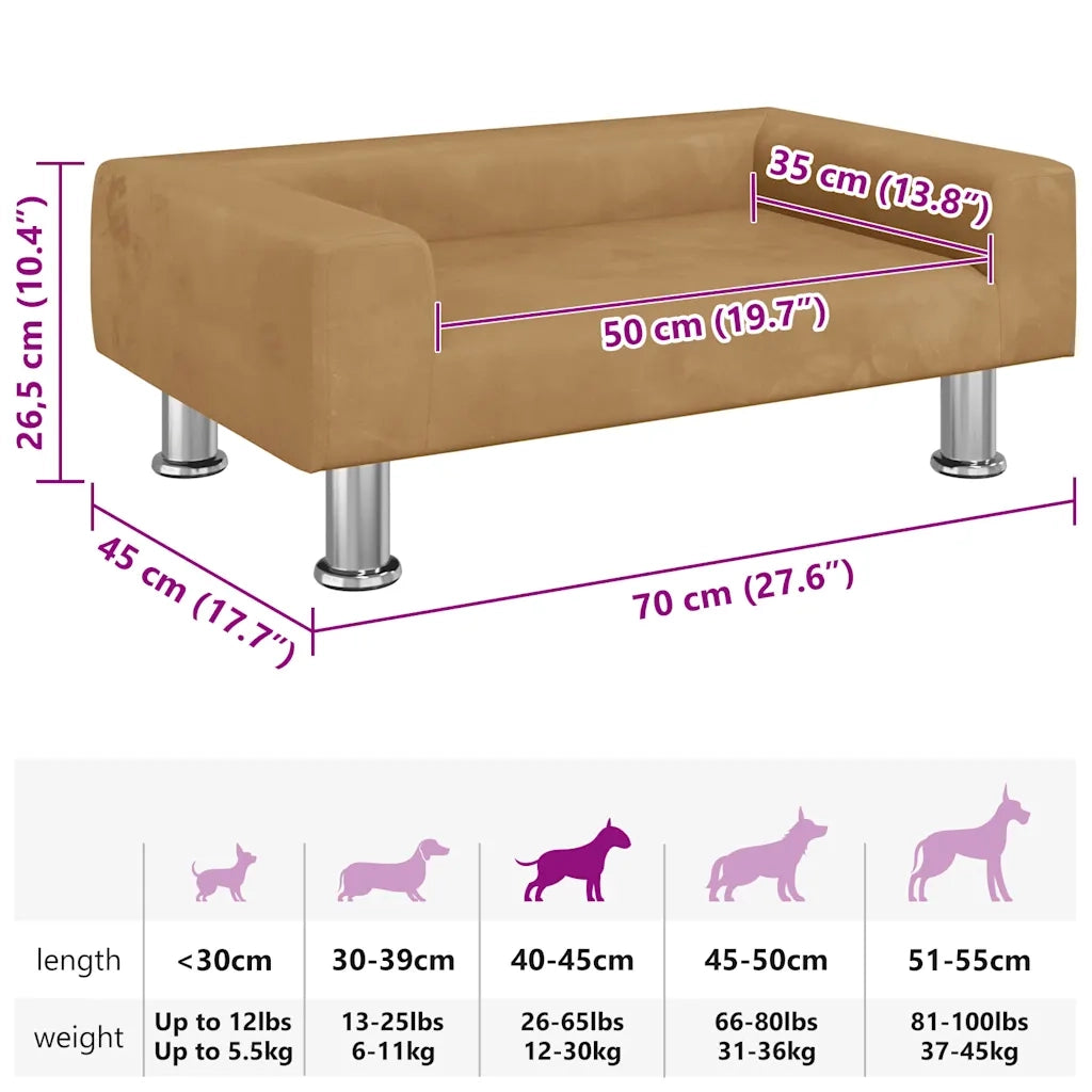 Lettino per Cani Marrone 70x45x26,5 cm in Velluto 171923