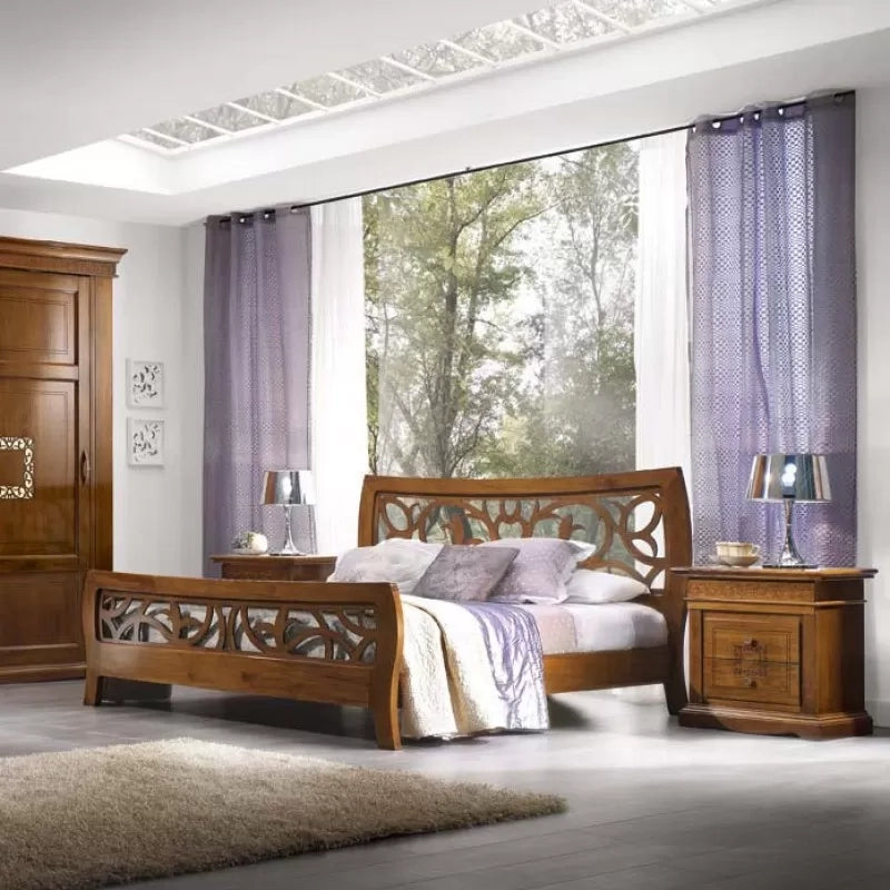 Letto classico traforato legno tinta noce bassano 184x208x115 - Mobili 2G