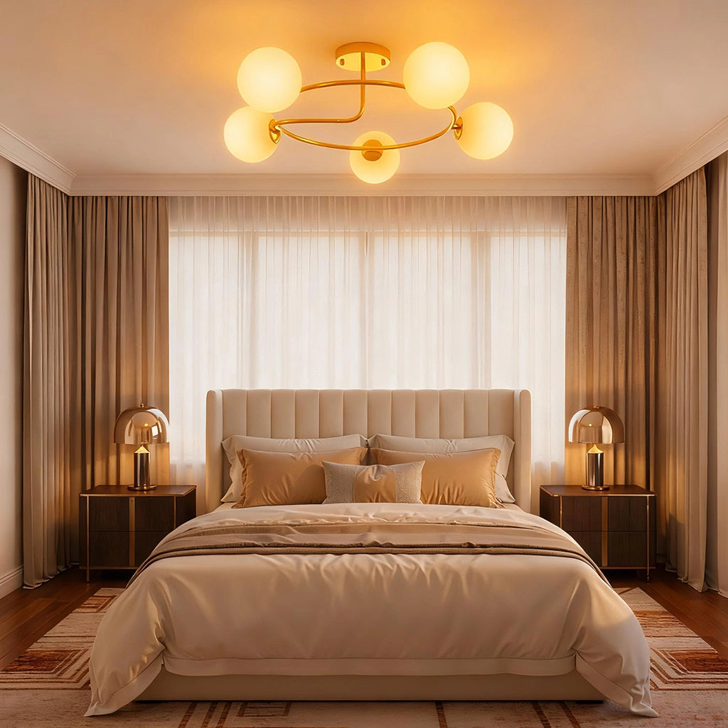 Lampadario a 5 luci ¨C Minimal ¨C dorato e bianco