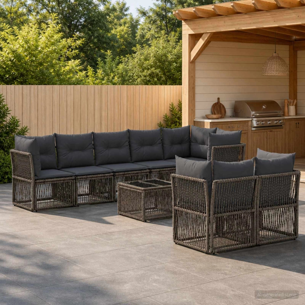 Set Divano da Giardino 9 pz Grigio polyrattan 3434288