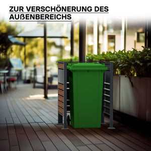 Copri bidone della spazzatura per un cassonetto da 60-240l, copribidoni da esterno in acciaio antracite ed effetto legno, porta bidoni immondizia