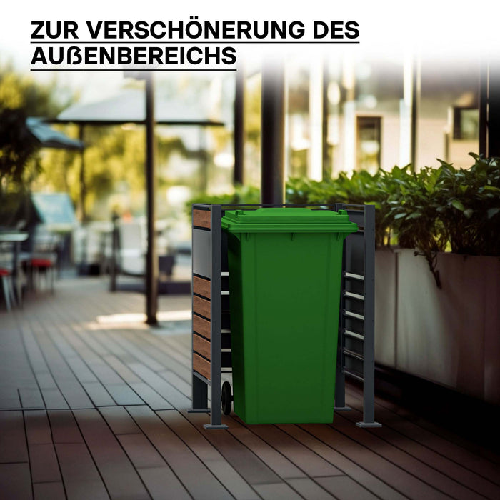 Copri bidone della spazzatura per un cassonetto da 60-240l, copribidoni da esterno in acciaio antracite ed effetto legno, porta bidoni immondizia