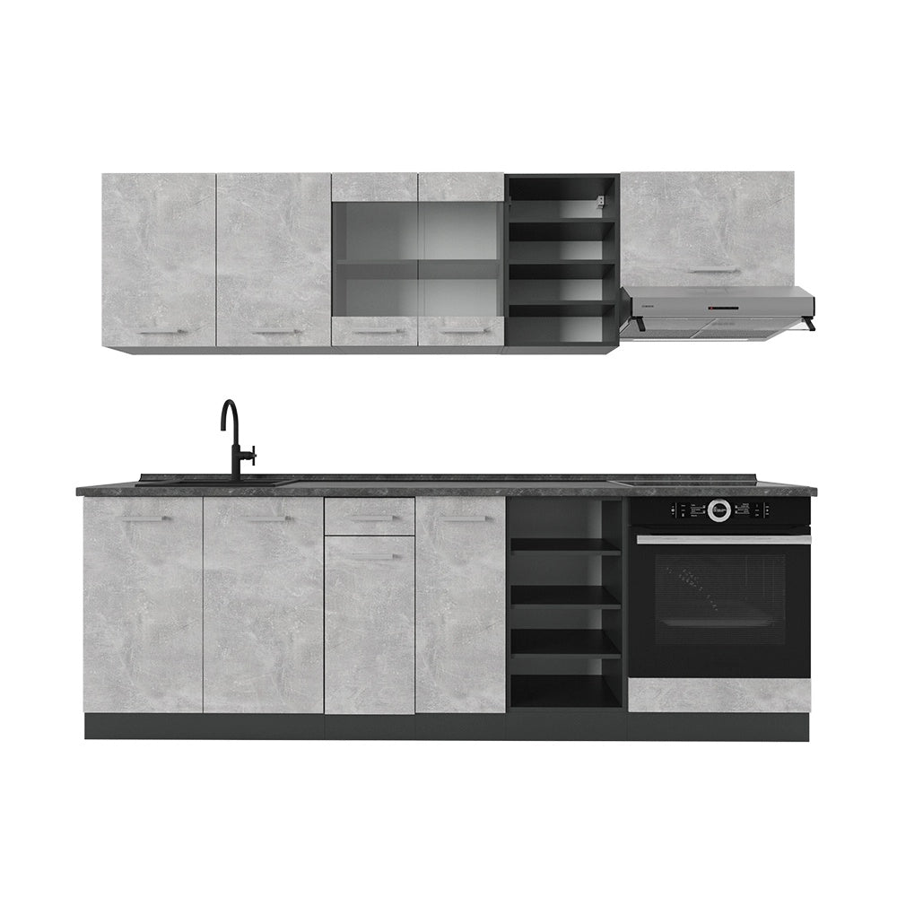 Cucina componibile R-Line Calcestruzzo/Antracite 240 cm, PL Antracite Vicco