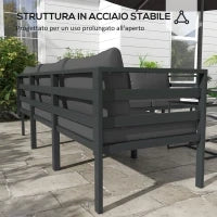 Set da Giardino 7 Pezzi in Acciaio e Poliestere con 5 Sedie con Cuscini e 2 Tavolini da Caffè, Grigio