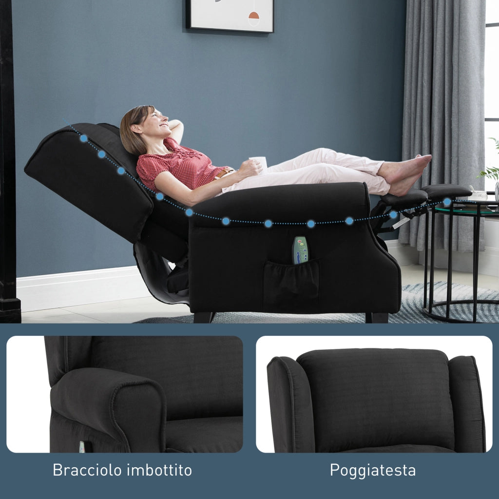 Poltrona Relax Massaggiante Reclinabile con Telecomando, 78x83x101cm, Nero