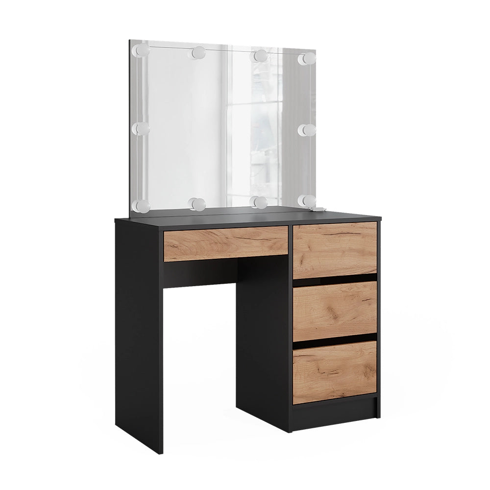 Vicco Tavolo da toilette Antracite/quercia dorata 90 x 75 cm con specchio e illuminazione a LED