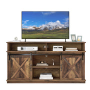 Mobile Porta TV con 2 Ante Scorrevoli e 2 Vani Aperti; Ripiani Regolabili; Stile Country; in Pannello Truciolare; Marrone; 148¡Á40¡Á78 cm