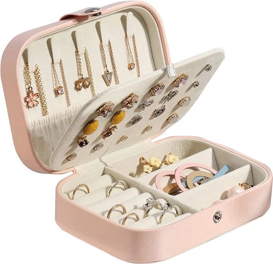 Scatola per gioielli, 2 strati di pelle PU, scatola per gioielli ultra funzionale, adatta per anelli da donna, orecchini, collane, bracciali, orologi