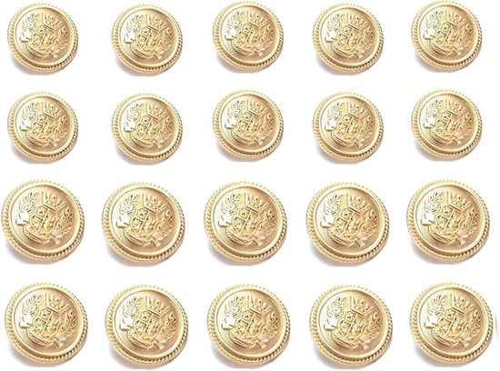 Knottura Plus - Bottoni metallici per giacche e uniformi - 20 pezzi - 18 mm/23 mm - Bottoni di corona moda - Argento chiaro