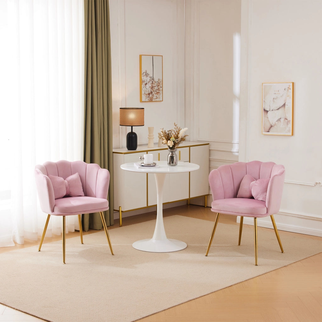 SEDIA Imbottita in velluto rosa con schienale a petalo Set da 2 pezzi