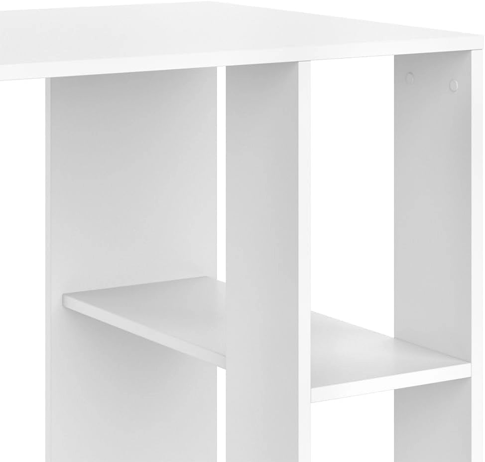 Scrivania con ripiani Arian, Bianco, 130 x 60 cm, con vani portaoggetti laterali aperti per spazio aggiuntivo