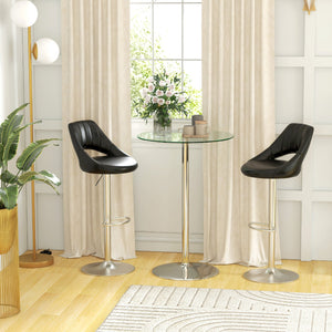 Tavolo Alto da Bar Moderno Rotondo con Base Ø70x102 cm in Acciaio e Piano in Vetro Trasparente