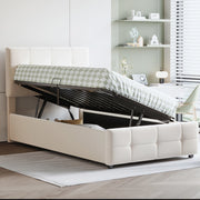 DESMIU Letto per Bambini 1 Piazza con Contenitore e Testiera Regolabile 90 × 200 cm, senza materasso, Beige