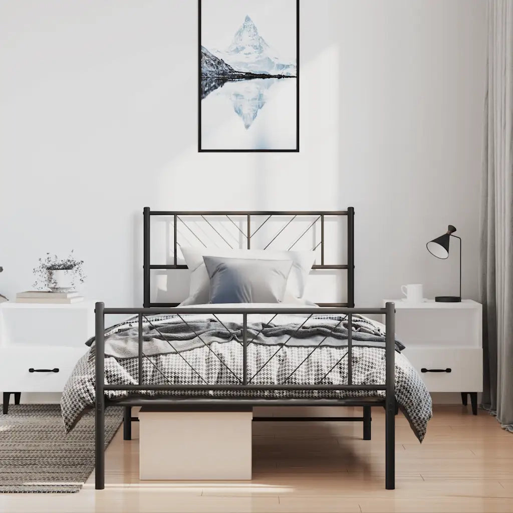 Giroletto con Testiera e Pediera-Struttura Letto Metallo Nero 100x190 cm 313006