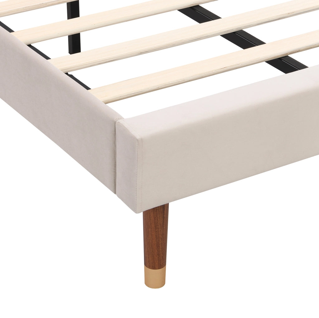 Letto imbottito 90x200 cm in velluto beige con rete a doghe e testiera