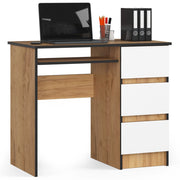 Scrivania per computer AKORD A6 Quercia Craft 90 cm 3 cassetti inserto frontale Bianco 90x50x77 cm Modello a destra