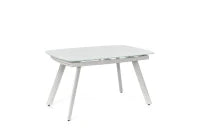 E-STYLO Tavolo allungabile con top in vetro temperato extra white, gambe e struttura in metallo verniciato bianco, 90cm X 140/175/210cm H. 76cm.