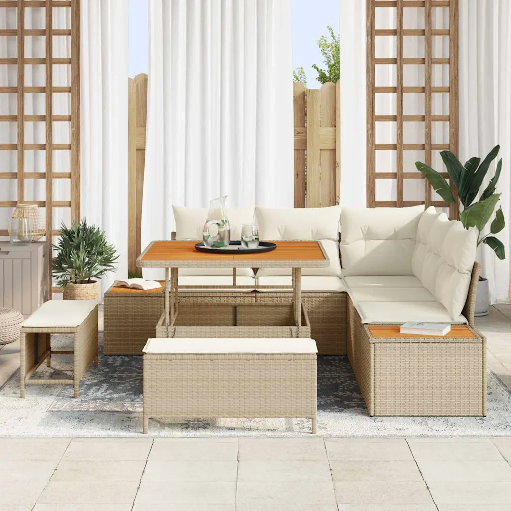 Set Divano da Giardino con cuscino 8 pcs Beige e Crema