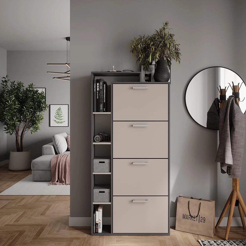 Scarpiera Orlando, Antracite/grigio, 80 x 166.1 cm con 4 scomparti, per la conservazione e l’organizzazione delle scarpe nell’ingresso