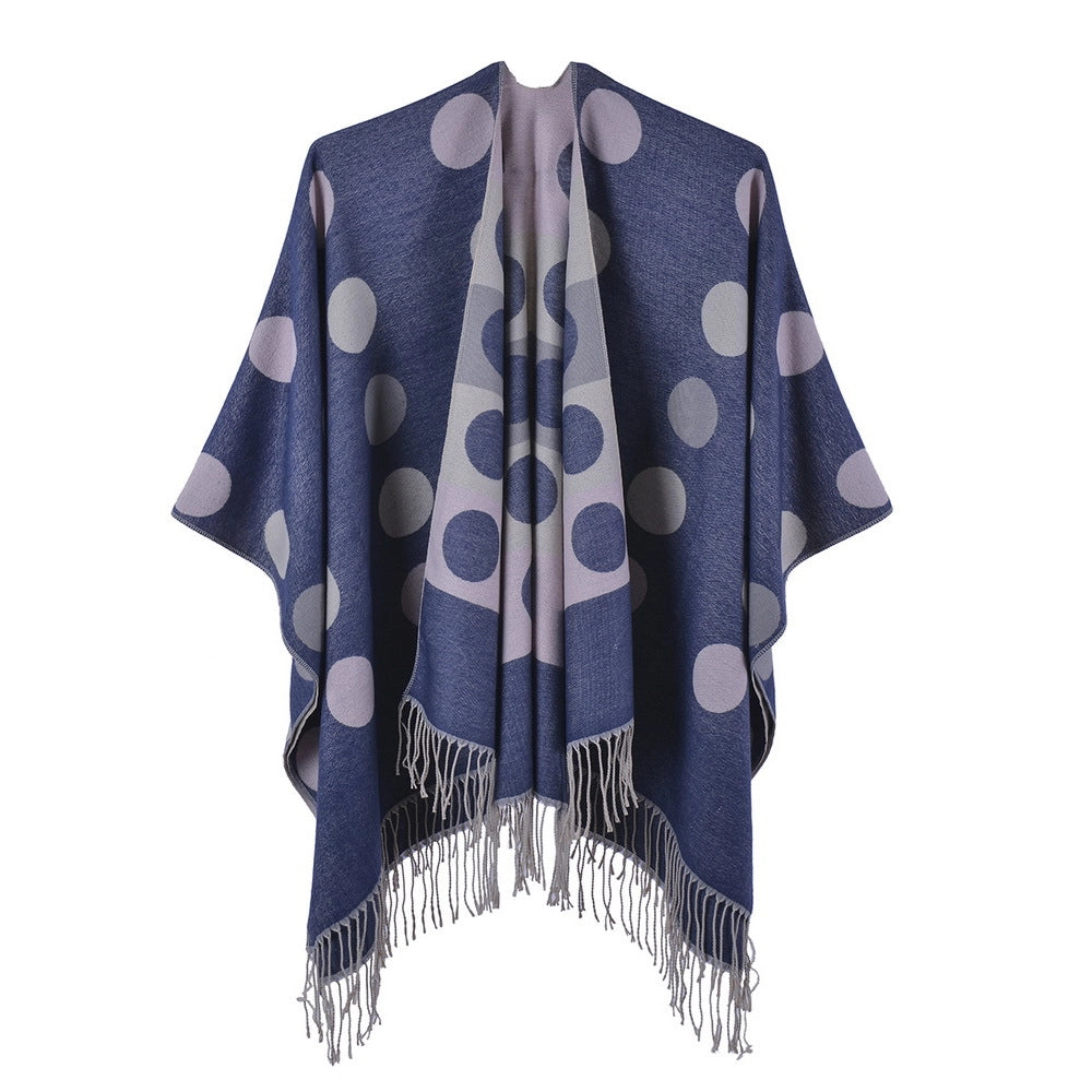 Mantella/scialle da donna autunnale in cashmere con nappe e spacco, stile coreano, graziosa sciarpa/mantella