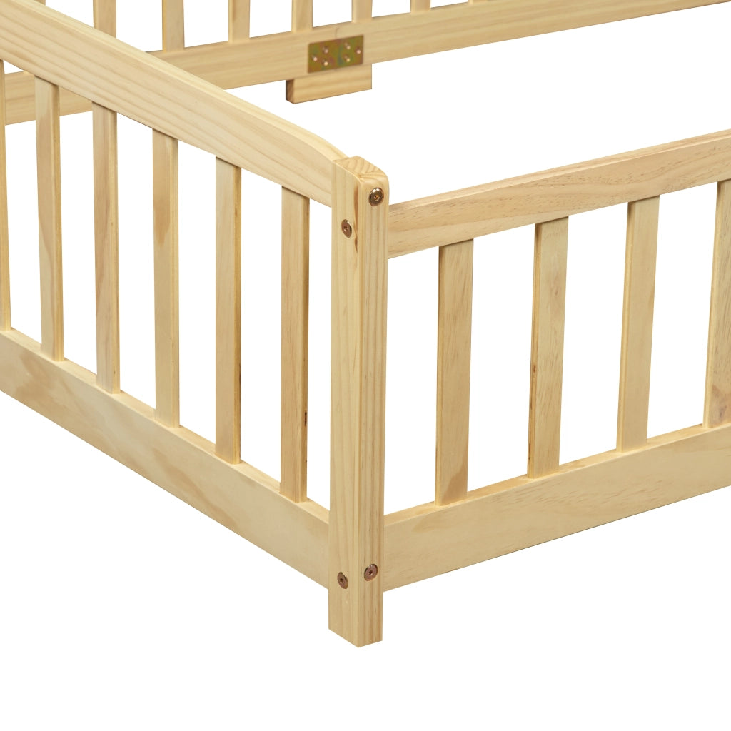 LETTO Basso con Sponde di Sicurezza 140x200 cm in Legno di Pino Naturale