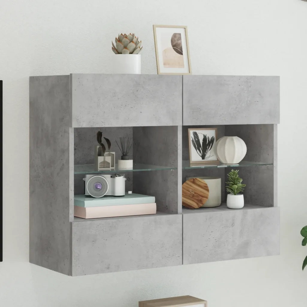 Mobile TV a Parete con Luci LED-Mobile TV a Muro Grigio Cemento 78,5x30x60,5 cm