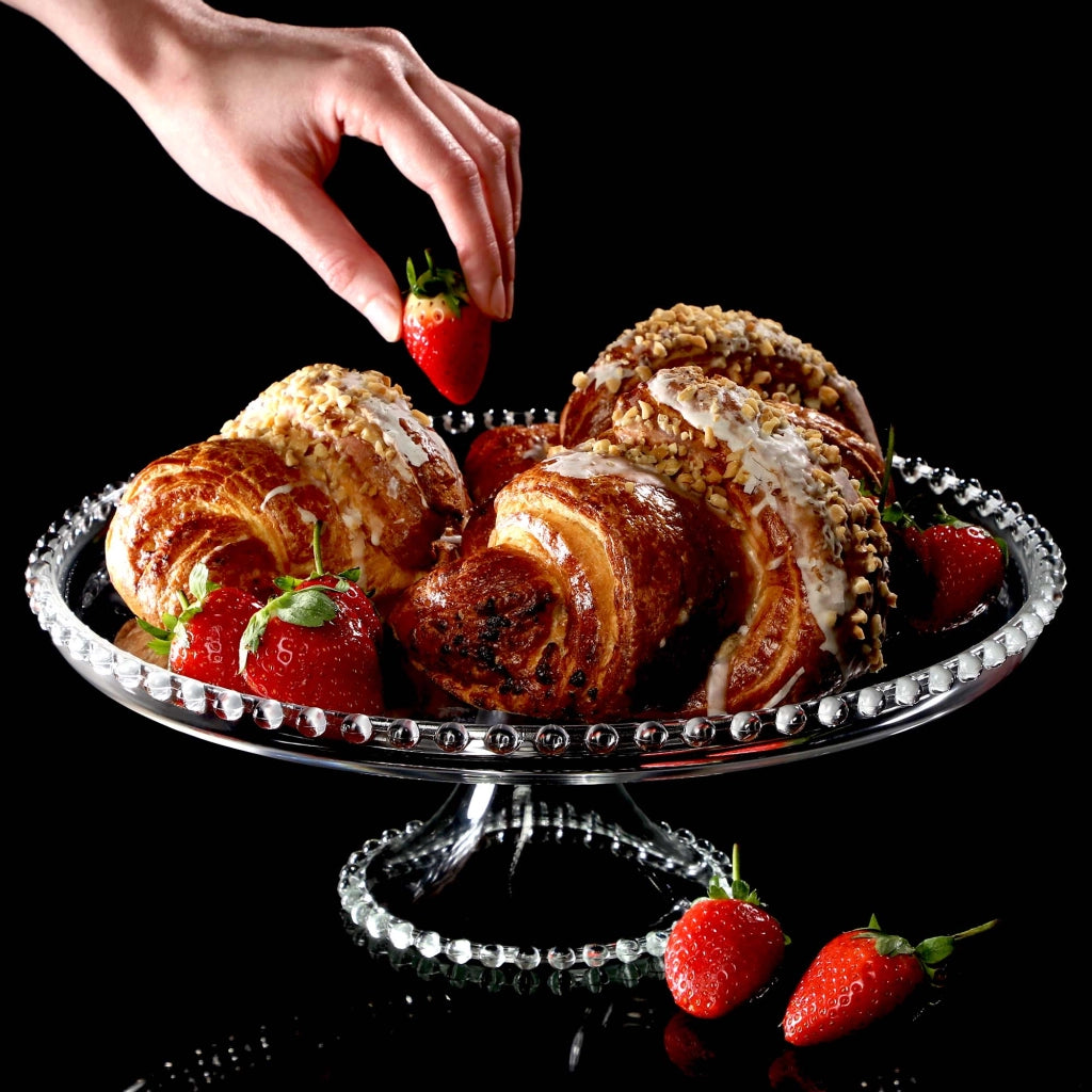 Alzata per torte KADAX, piatto da frutta in vetro con supporto, 32 cm