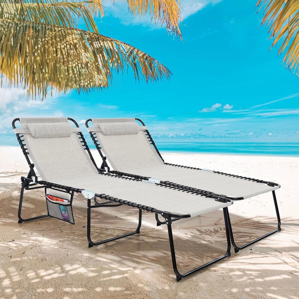 Lettino Prendisole da Giardino, Sedia a Sdraio Pieghevole con Schienale Regolabile, Cuscino Staccabile, Tasca, Portata 200 kg, 168-188 x 69 x 41-86 cm (Grigio)