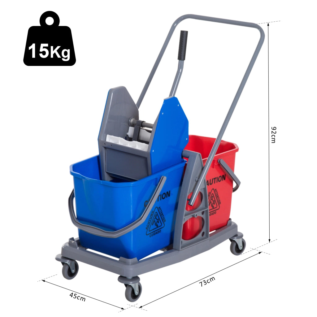 Carrello pulizia professionale con strizzatore e secchi 25L ¨C Xylo ¨C 73x45x92 cm grigio blu rosso