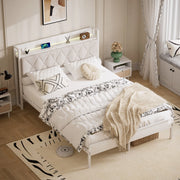 Letto imbottito 140 x 190 cm con testiera LED e porta USB; bianco