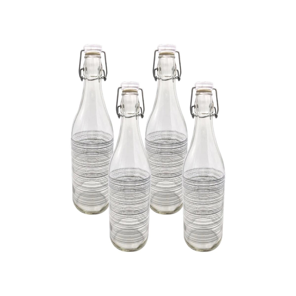 KIT SET 4 PZ BOTTIGLIA IN VETRO CIRCLE 1LT CON TAPPO A CHIUSURA