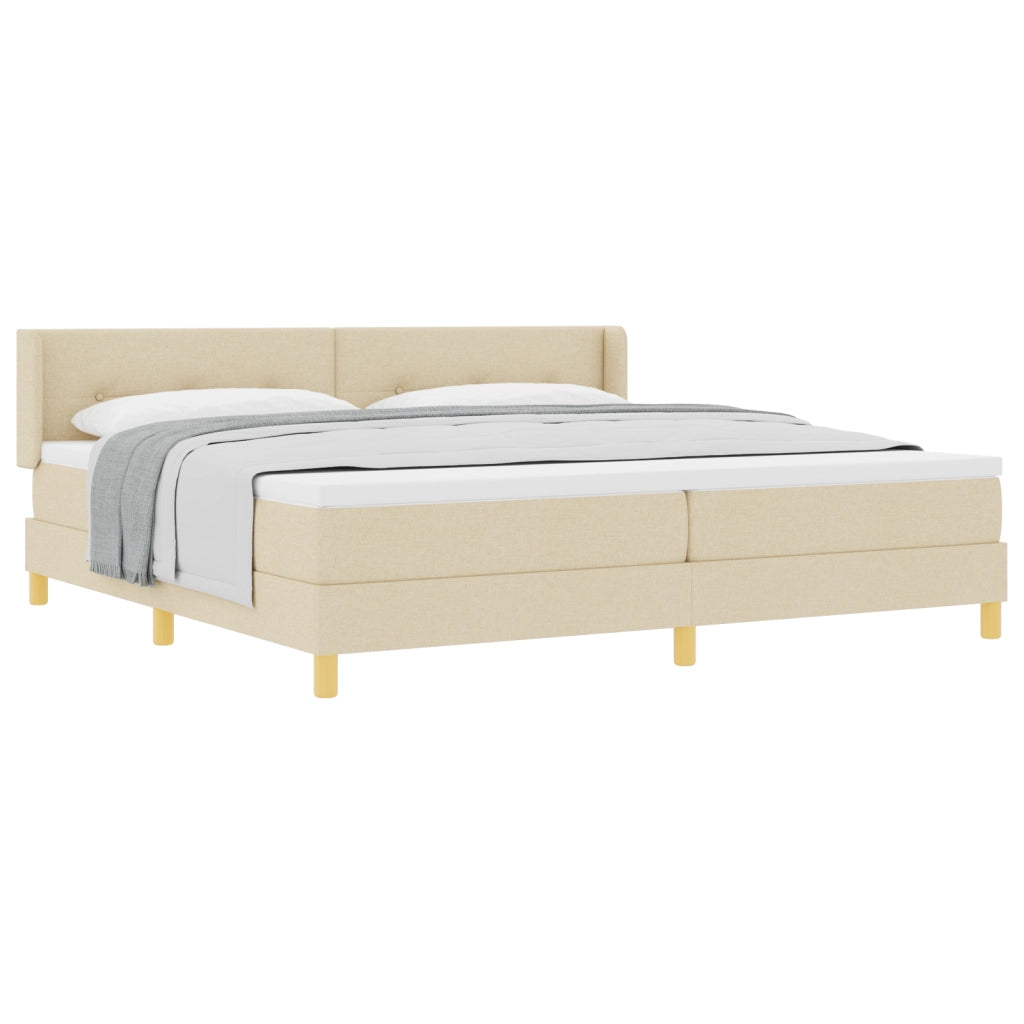 Letto box spring e materasso crema 200x200 cm in tessuto