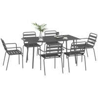 Salotto da Giardino, Set da Pranzo da Giardino da 7 Pezzi con 1 Tavolo e 6 Sedie Impilabili, in Acciaio, Grigio