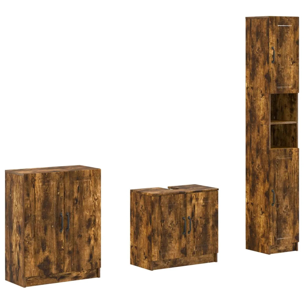 Set di armadietti da bagno in 3 pezzi UTRECHT Rovere Fumo 3417491