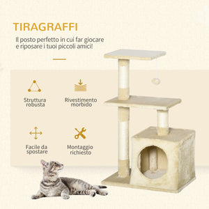 Albero Tiragraffi con Cuccia per Gatti in Legno Sisal 50x30x80 cm  Beige