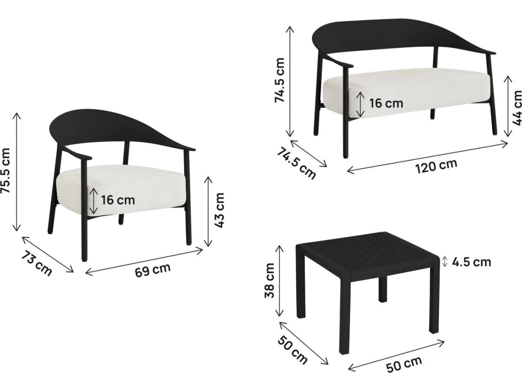 Set da giardino in metallo e plastica "Céora" - 4 posti - Nero