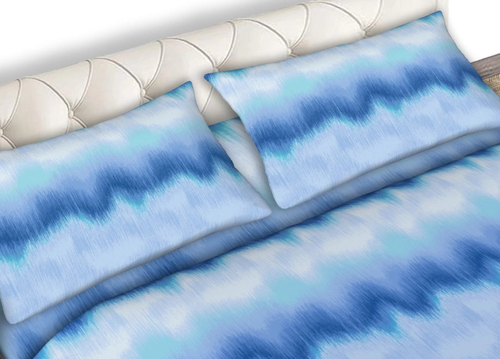 Completo Lenzuola Letto Singolo e Matrimoniale 100% Cotone Made Italy In Varie Fantasie C.N - Matrimoniale - Zig Azzurro