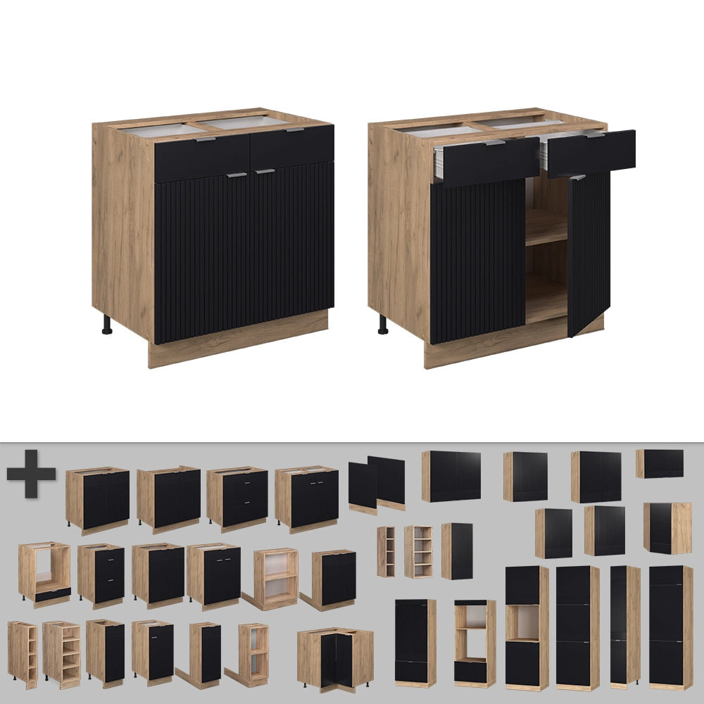 Vicco Mobiletto base per cucina Nero a righe 80 cm , PL Marmo