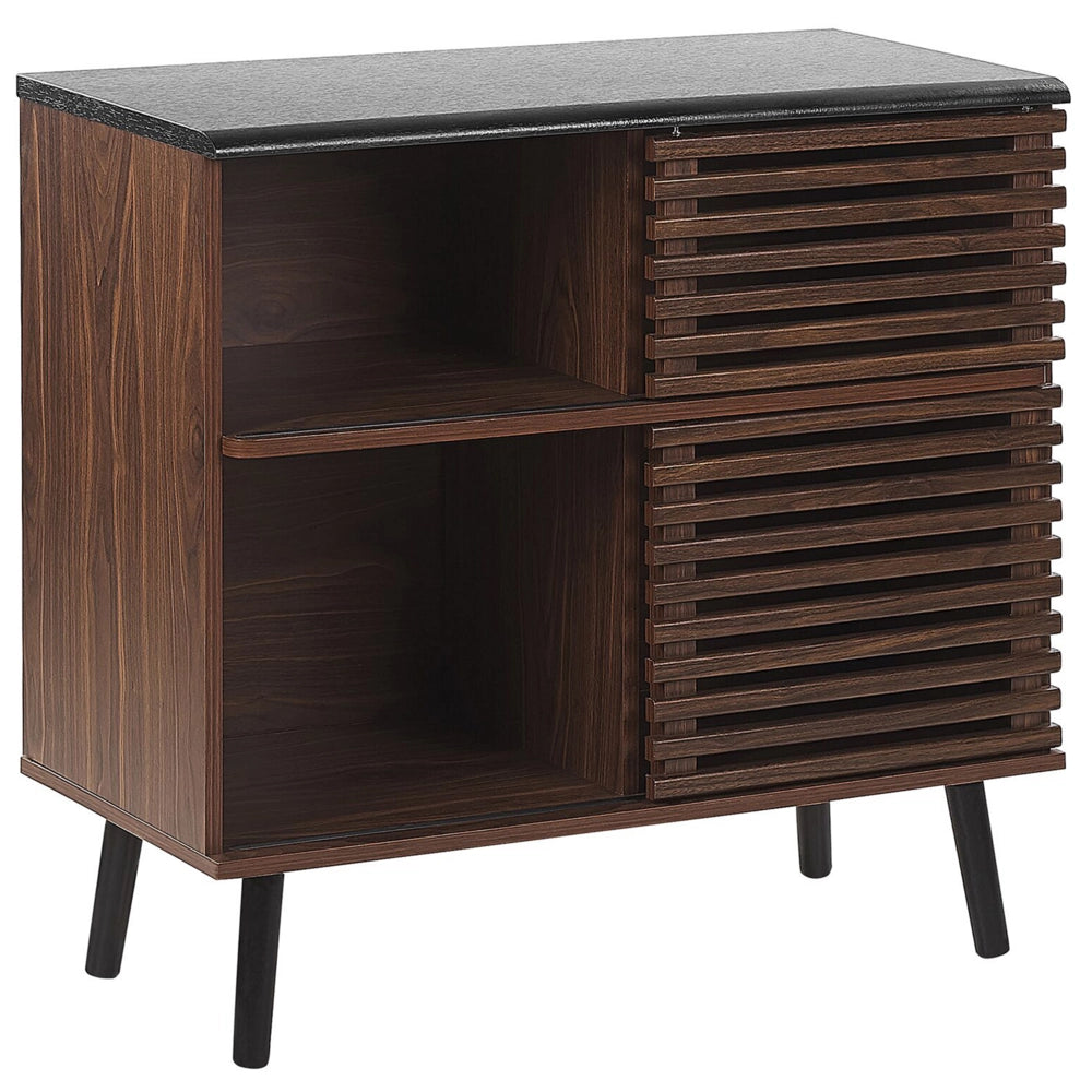 Credenza in legno scuro finitura 80 x 40 x 80 cm armadio con ante scorrevoli rustiche