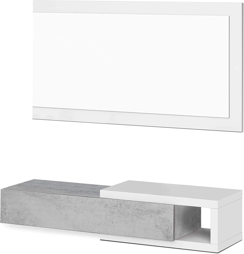 KIT MOBILE INGRESSO 1CASSETTO + 1 SPECCHIO 'NOON' BIANCO E CEMENTO