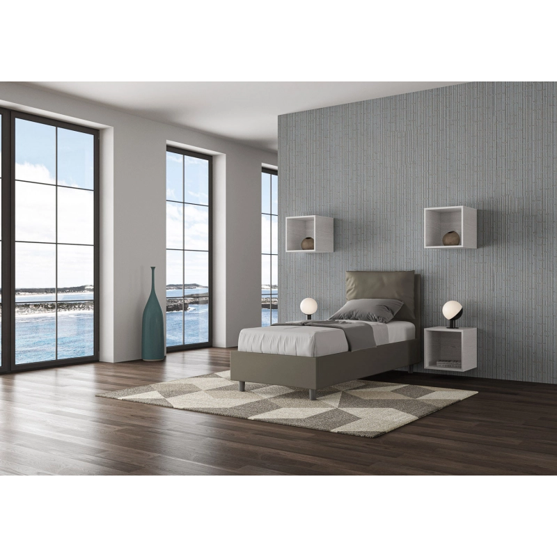Letto imbottito Singolo 80x190 cm Antea - Similpelle,Cappuccino,Con rete