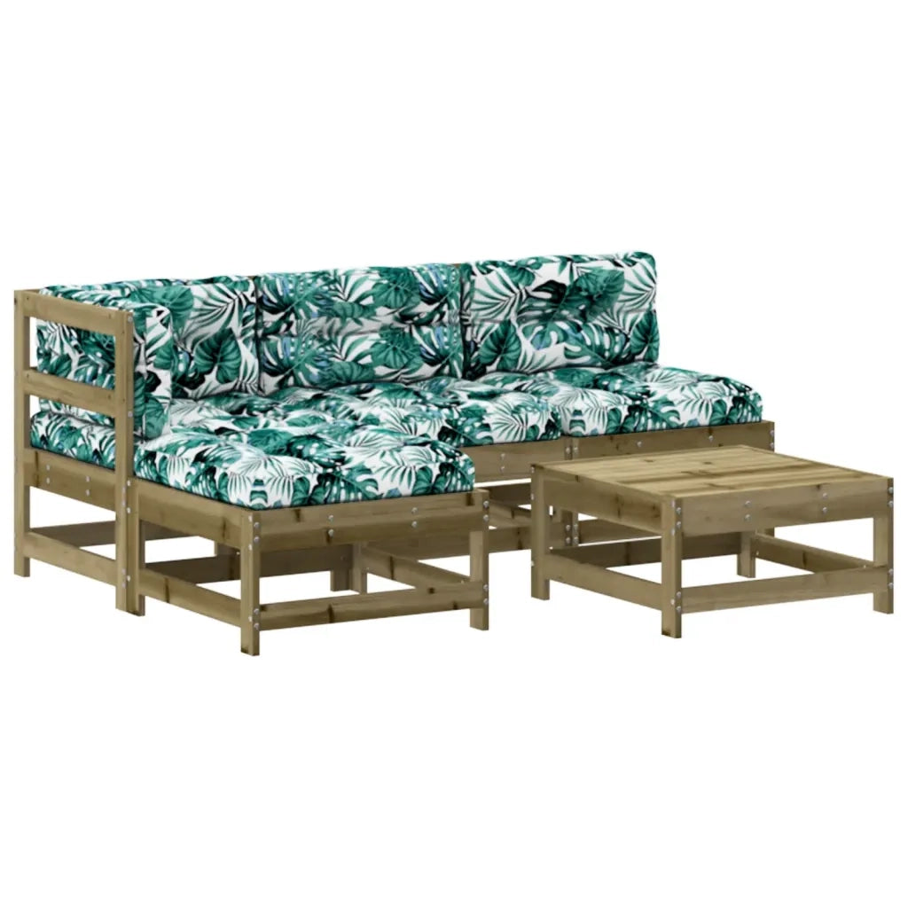 Set Divani da Giardino 5pz | Set Salotto da Giardino con Cuscini Legno Impregnato di Pino