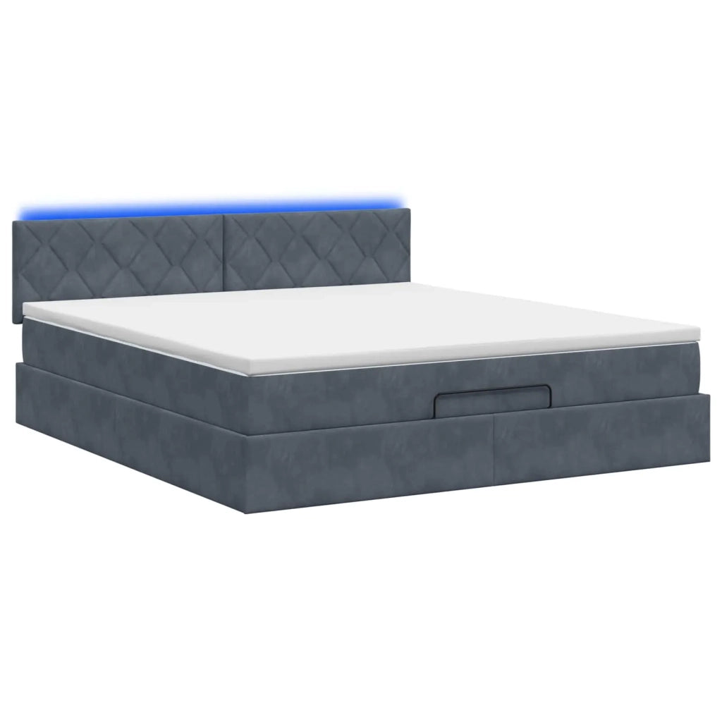 Letto Ottomano con Materasso e LED Grigio Scuro 140 x 190 cm 3457210
