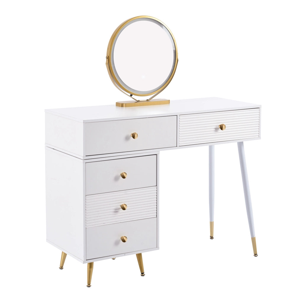 Tavolo da toeletta con specchio illuminato; mobile laterale regolabile; piano estraibile; Bianco; B100×H78×P40cm (senza sgabello)