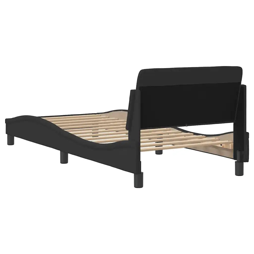 Letto singolo | Letto per adulti | Giroletto con Testiera Dover Nero 80x200 cm Tessuto