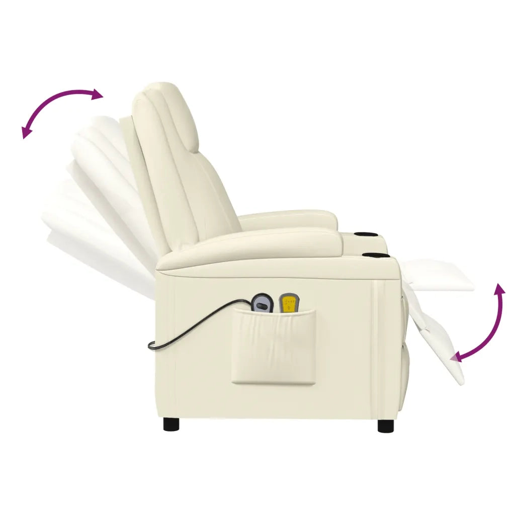 vidaXL Poltrona Massaggiante Elettrica Bianco Crema Similpelle