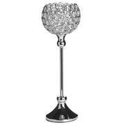Portacandele Foglia di tè Paralume in metallo argentato a forma di ciotola con cristalli di vetro 27 cm Centrotavola decorativo glamour